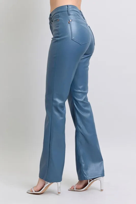 Judy Blue Full Size High Waist Tummy Control Faux Leather Bootcut Pants