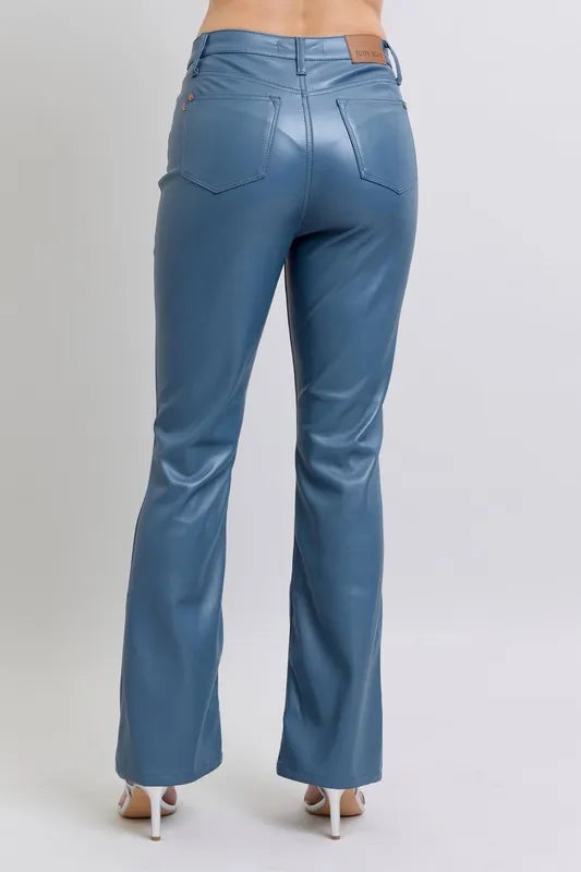 Judy Blue Full Size High Waist Tummy Control Faux Leather Bootcut Pants