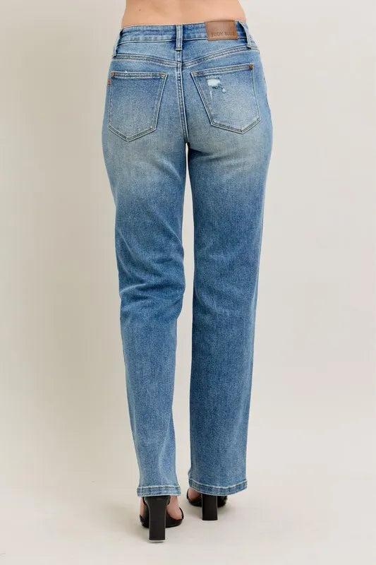 Judy Blue Full Size High Waist Vintage Wash Front Seam & Slit Straight