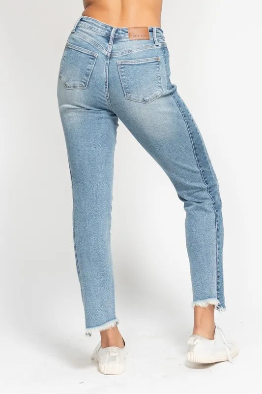 Judy Blue Full Size Vintage Wash Side Panel Detail with Fray Hem Slim