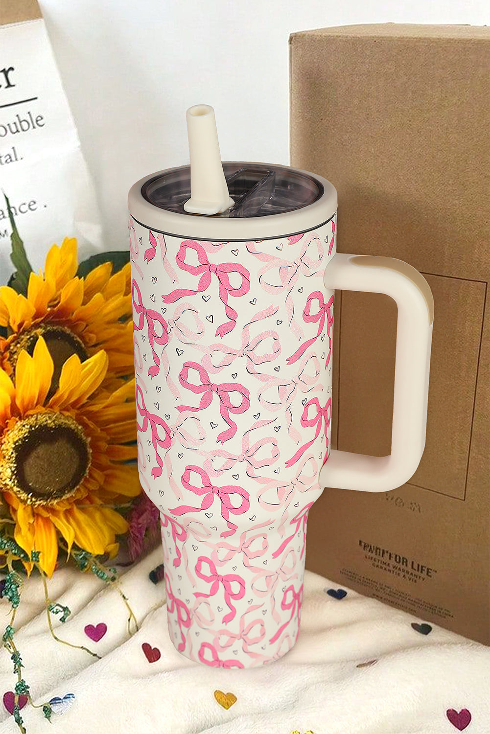 Bow Heart Print Tumbler Cup