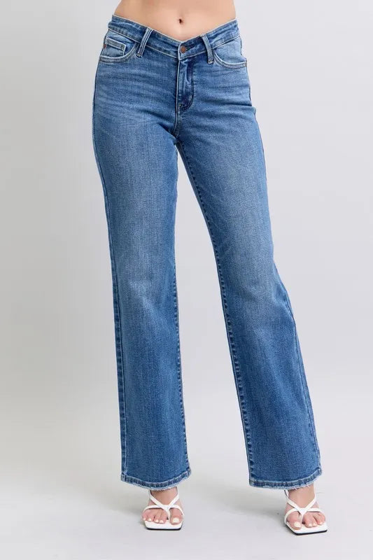 Judy Blue Full Size High Waist V-Front Vintage Wash Straight Jeans