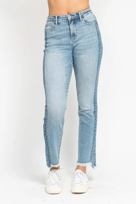 Judy Blue Full Size Vintage Wash Side Panel Detail with Fray Hem Slim