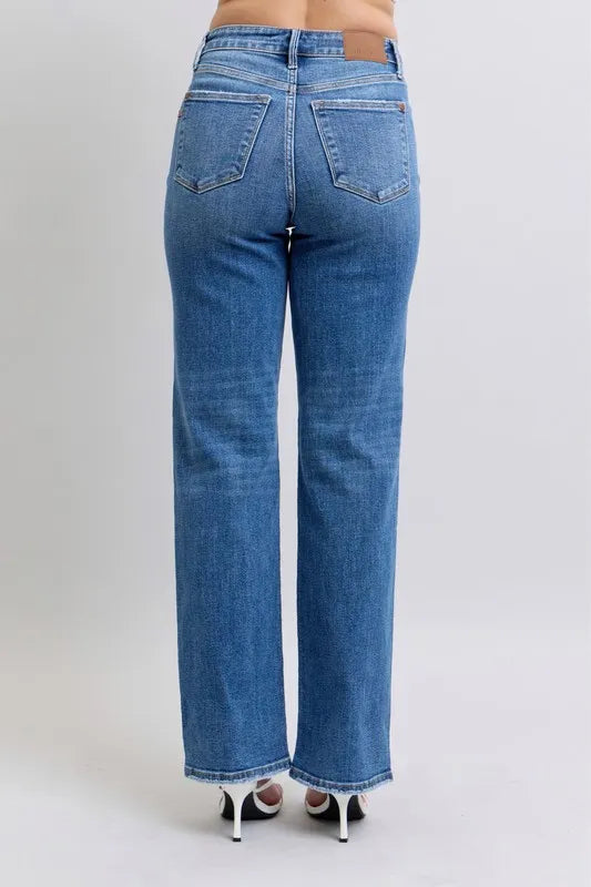 Judy Blue Full Size High Waist V-Front Vintage Wash Straight Jeans