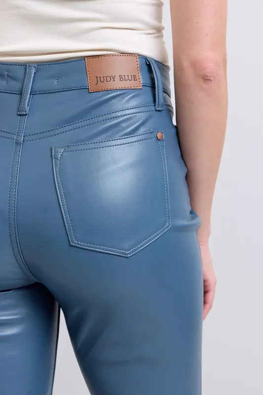 Judy Blue Full Size High Waist Tummy Control Faux Leather Bootcut Pants