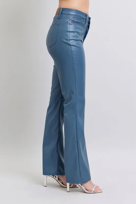 Judy Blue Full Size High Waist Tummy Control Faux Leather Bootcut Pants
