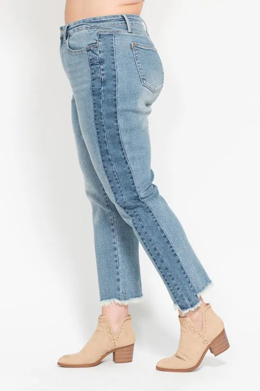 Judy Blue Full Size Vintage Wash Side Panel Detail with Fray Hem Slim
