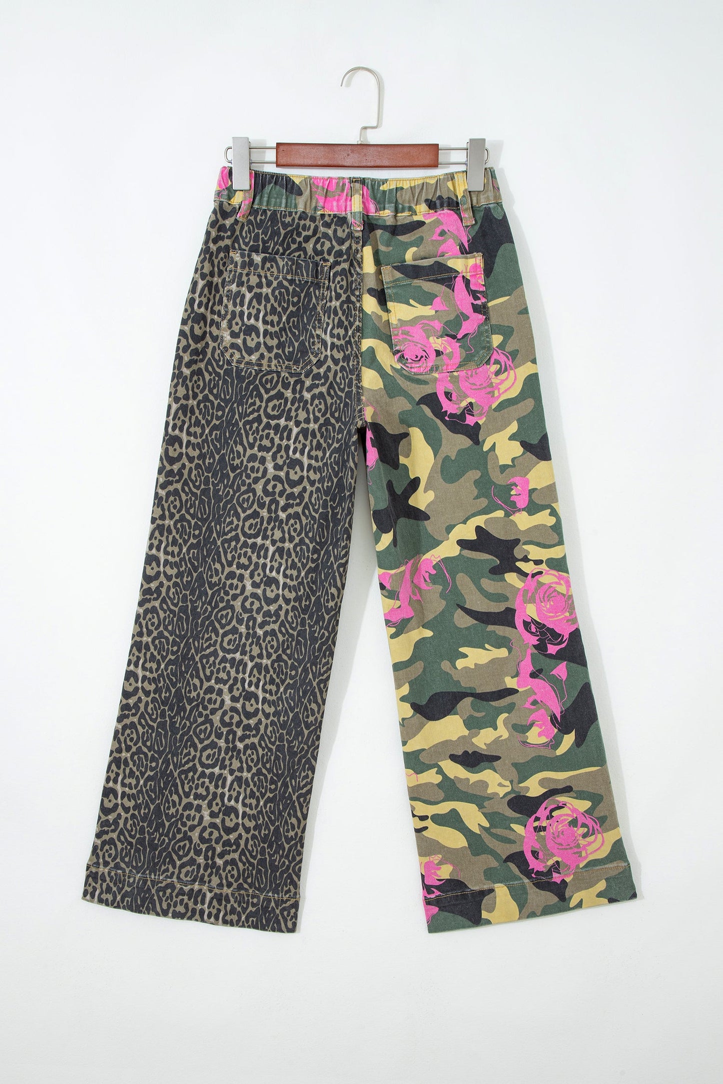 Abstract Camo Leopard Patchwork Straight Leg Jeans