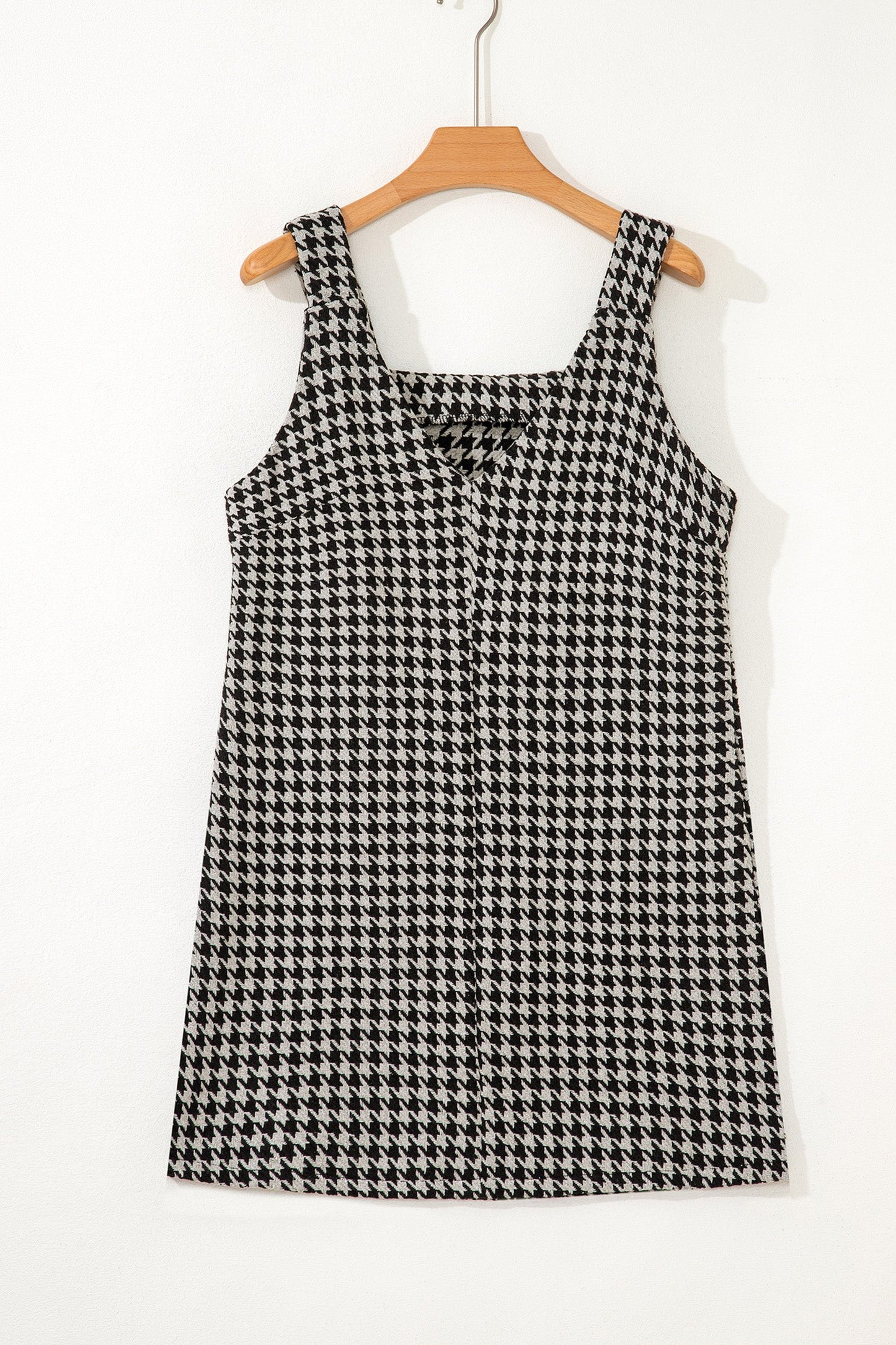 Houndstooth Print V Neck Sleeveless Mini Dress