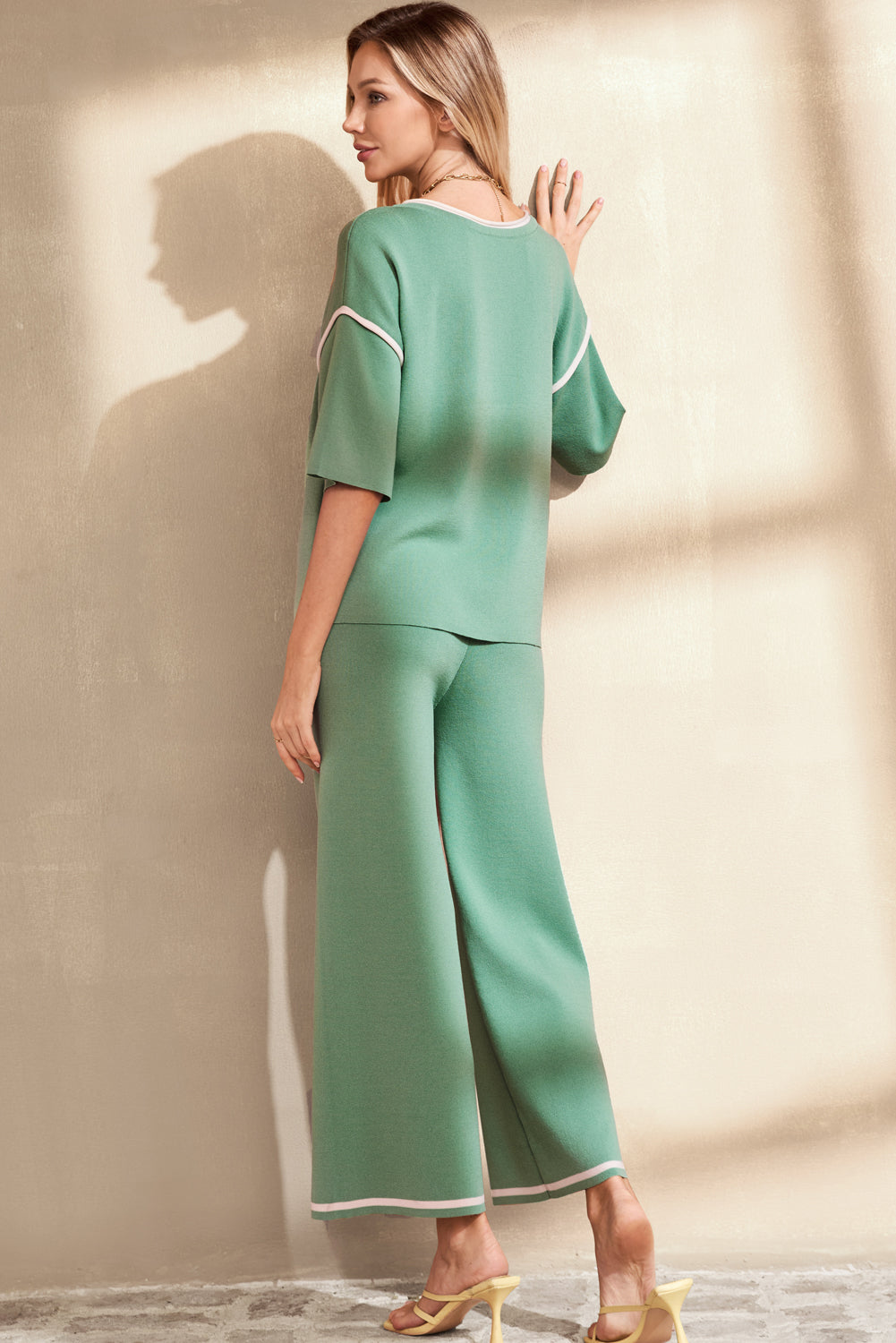 Contrast Trim Top and Drawstring Pants Set
