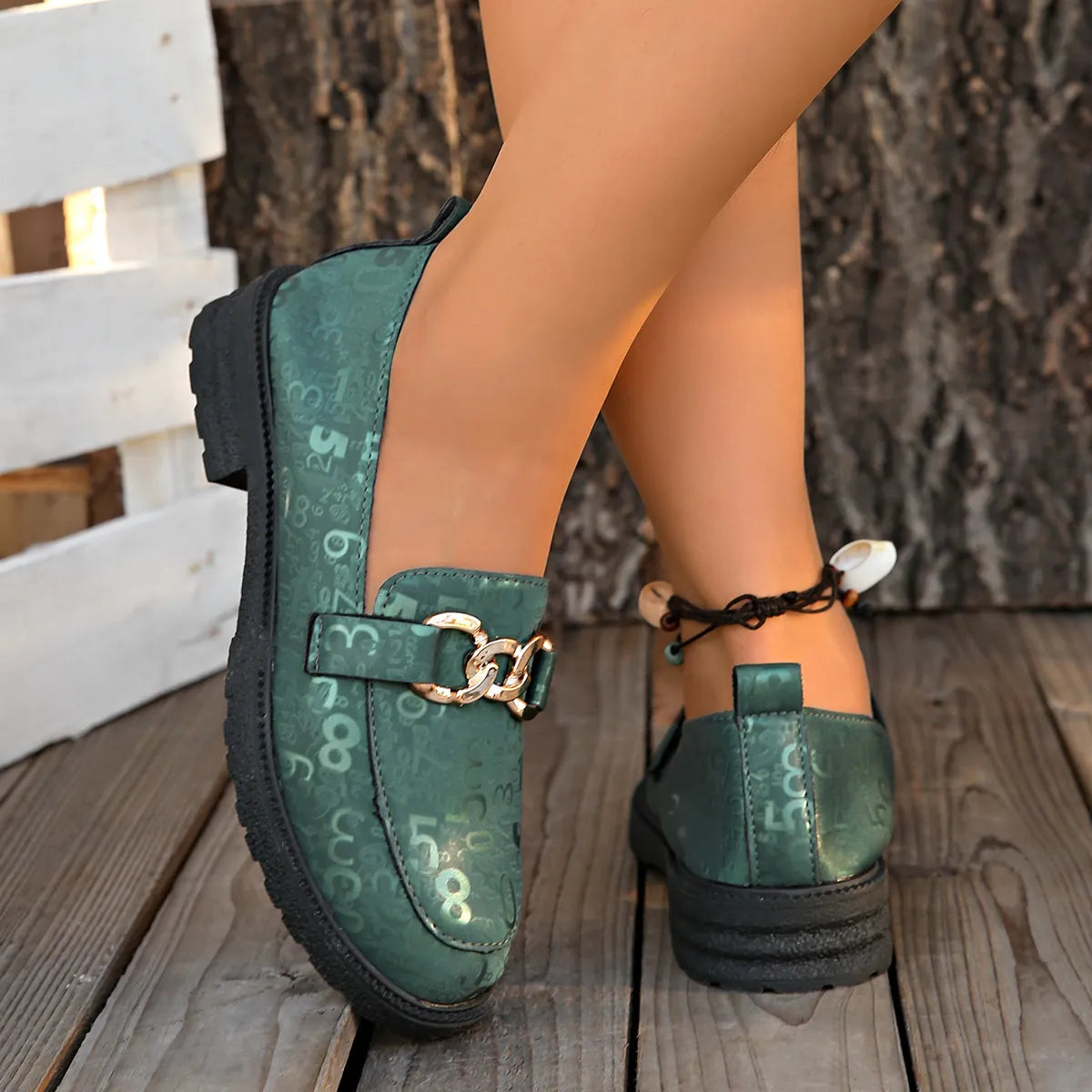 Round Toe Block Heel Loafers