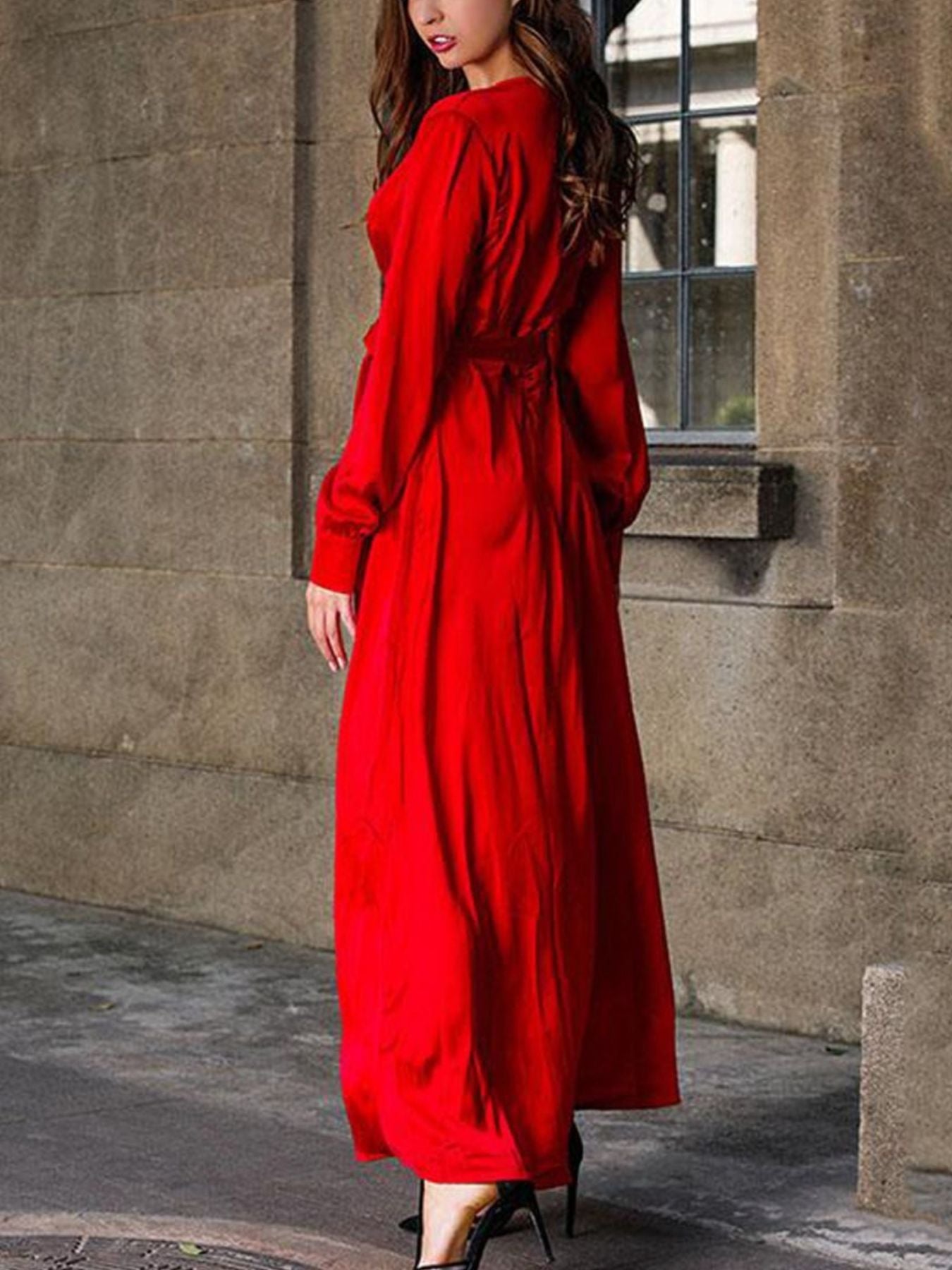 Surplice Long Sleeve Slit Maxi Dress