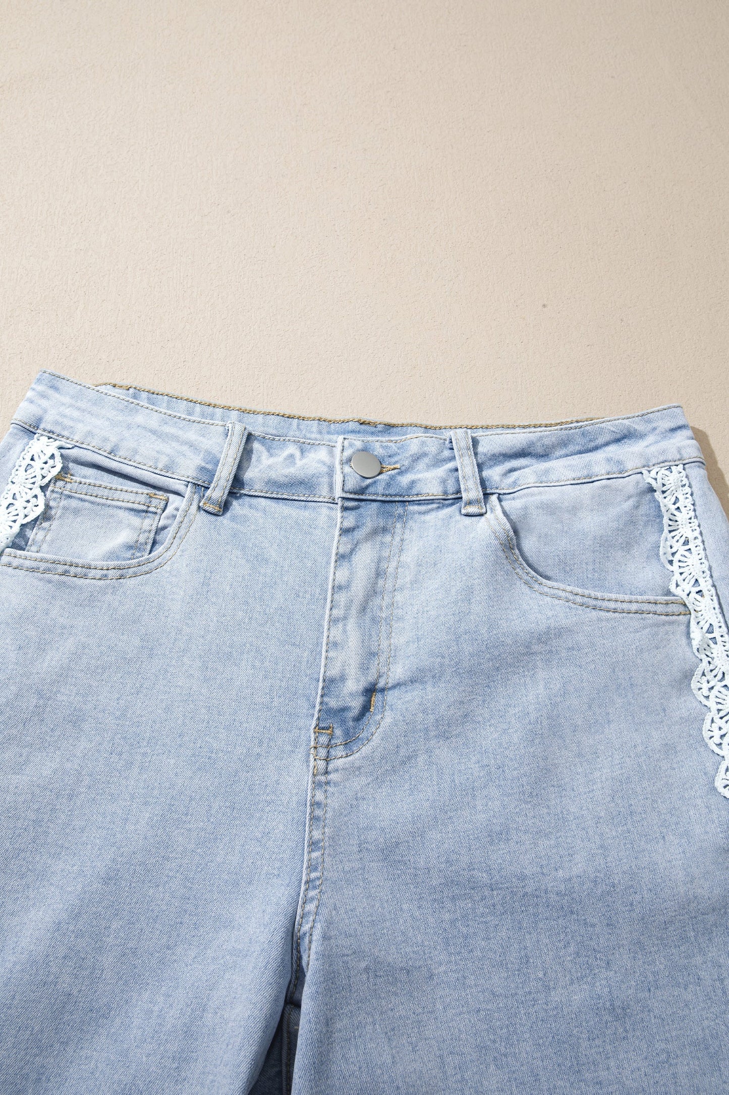 Beau Blue Lace Trim Casual Full-Length Regular Fit Jeans