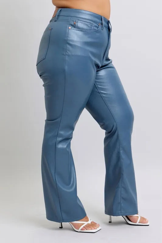 Judy Blue Full Size High Waist Tummy Control Faux Leather Bootcut Pants