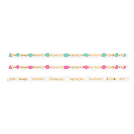 turquoise + pink + white daisy bracelet triple stack