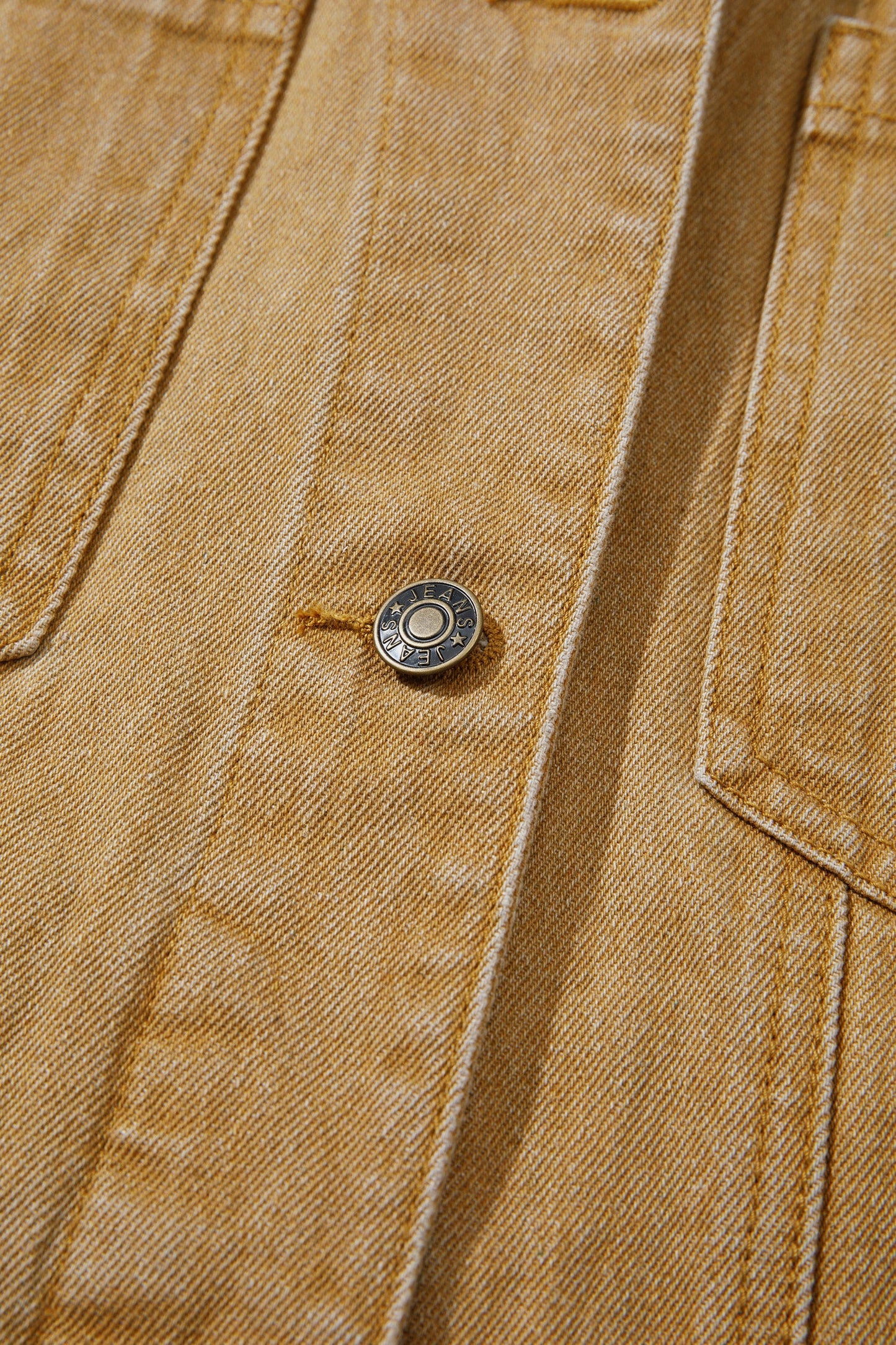 honey gold Metal Button Front Long Sleeve Collar Denim Jacket