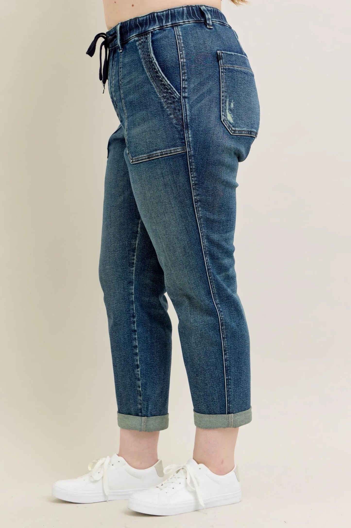 Judy Blue Full Size HW Vintage Wash Jeans w/ Drawstring