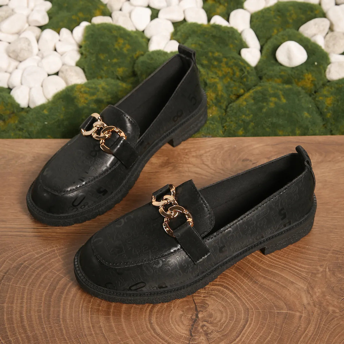 Round Toe Block Heel Loafers