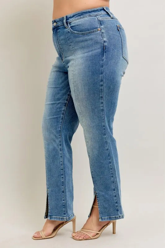 Judy Blue Full Size High Waist Vintage Wash Front Seam & Slit Straight