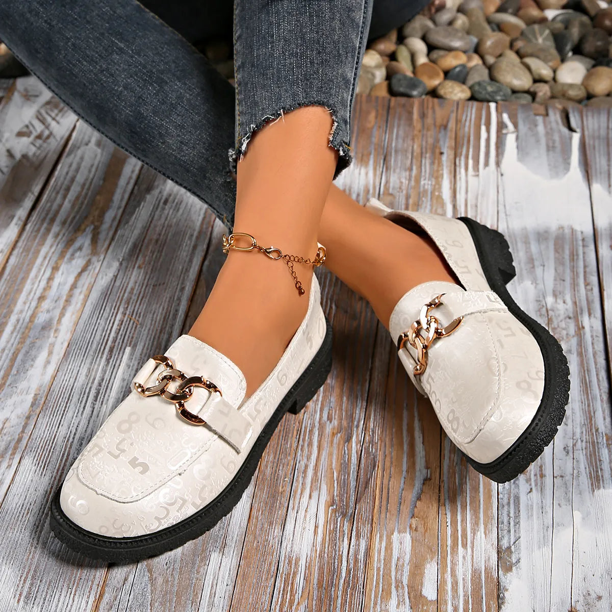 Round Toe Block Heel Loafers