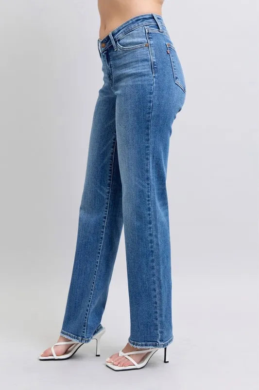 Judy Blue Full Size High Waist V-Front Vintage Wash Straight Jeans