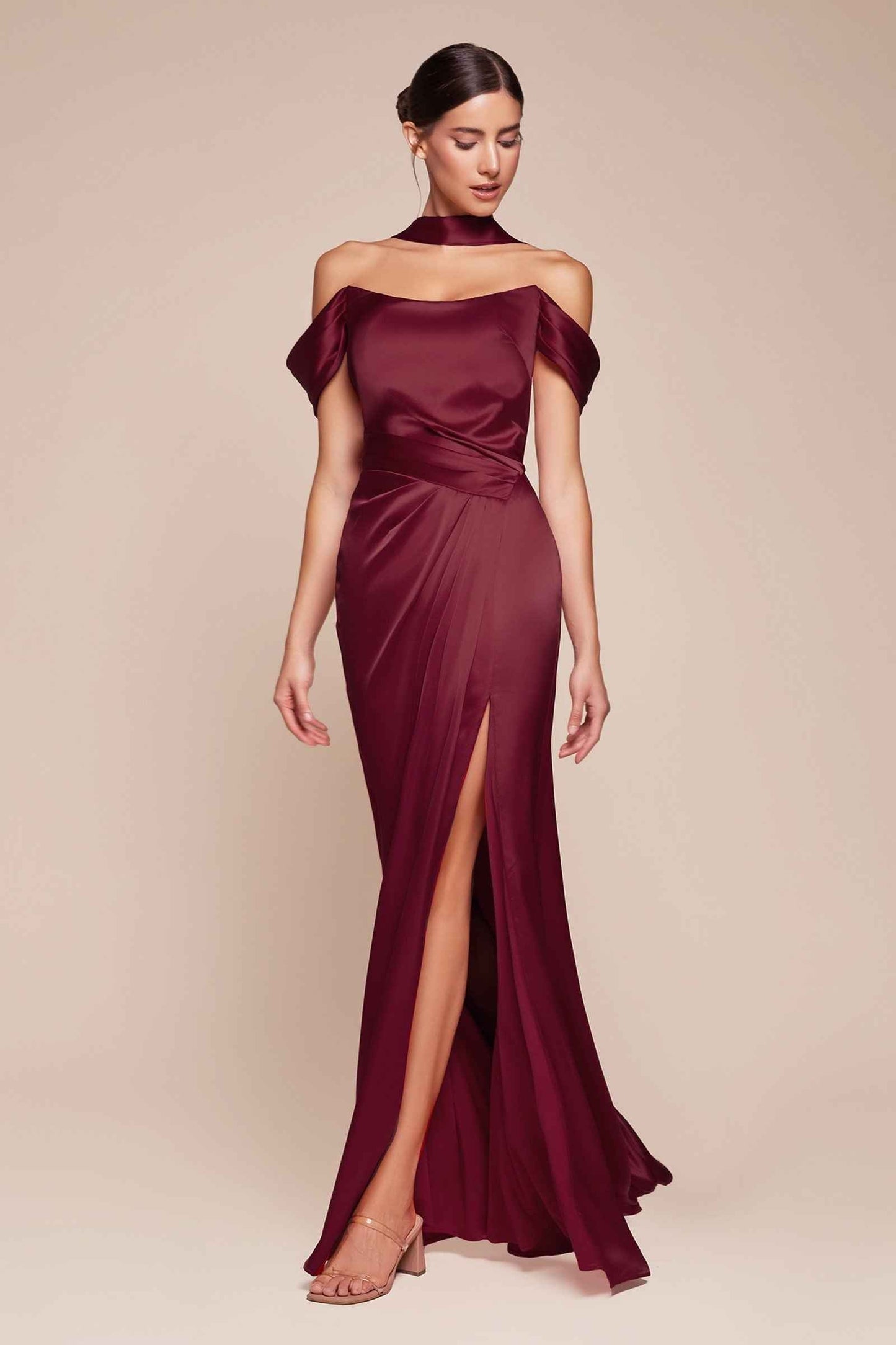 Ladivine Dress Off the Shoulder Sage Green Satin Gown