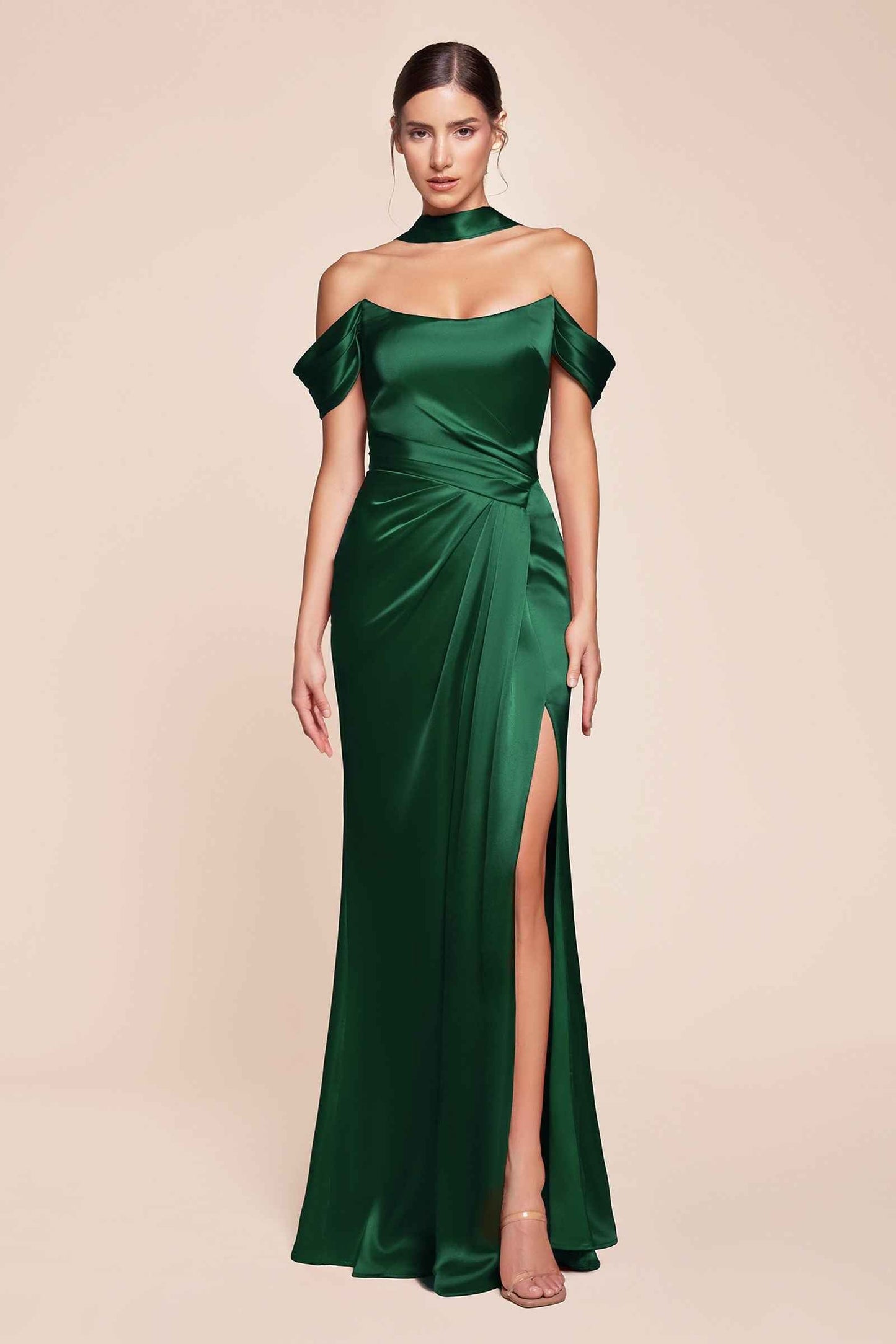Ladivine Dress Off the Shoulder Sage Green Satin Gown