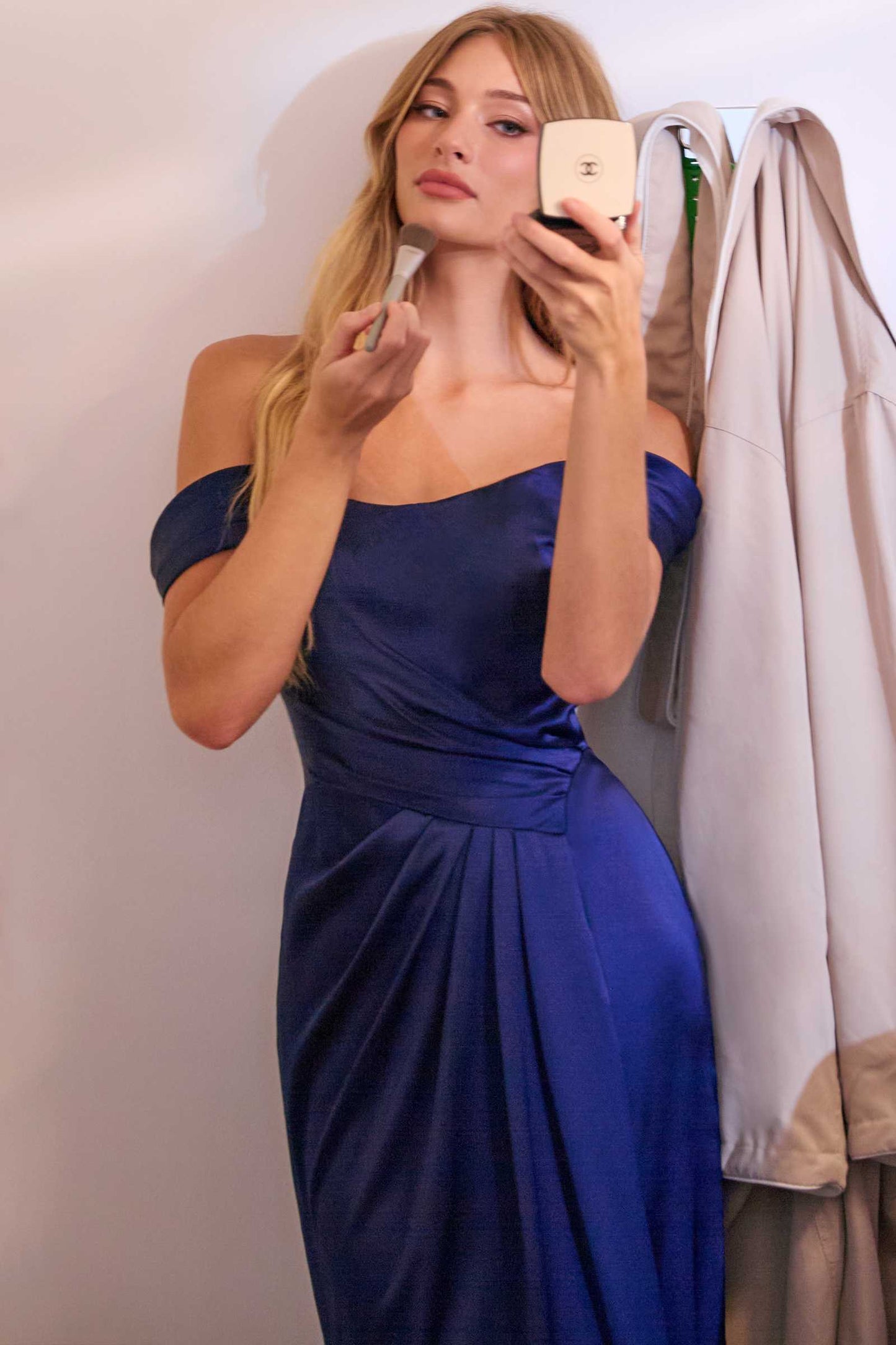 Ladivine Dress Off the Shoulder Sage Green Satin Gown