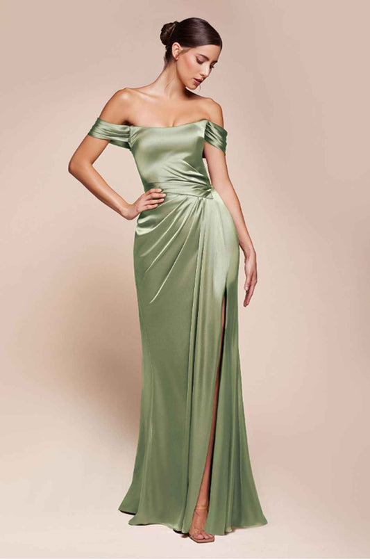 Ladivine Dress Off the Shoulder Sage Green Satin Gown