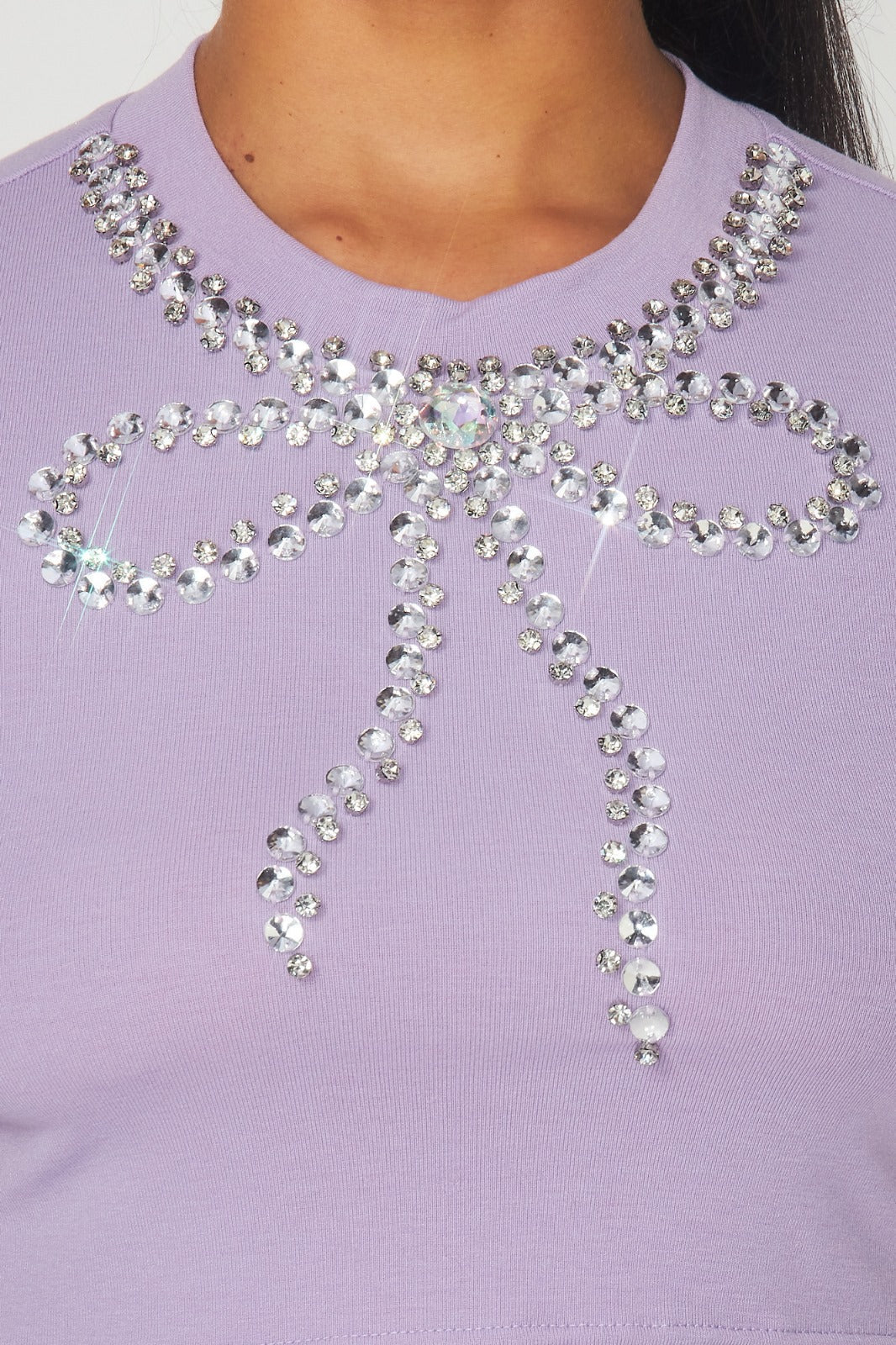 Rhinestone Bow Trim Crop Top