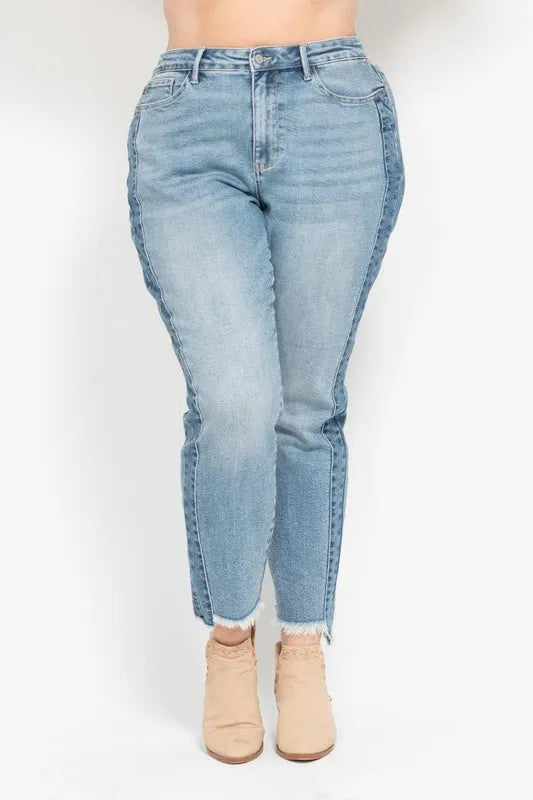 Judy Blue Full Size Vintage Wash Side Panel Detail with Fray Hem Slim