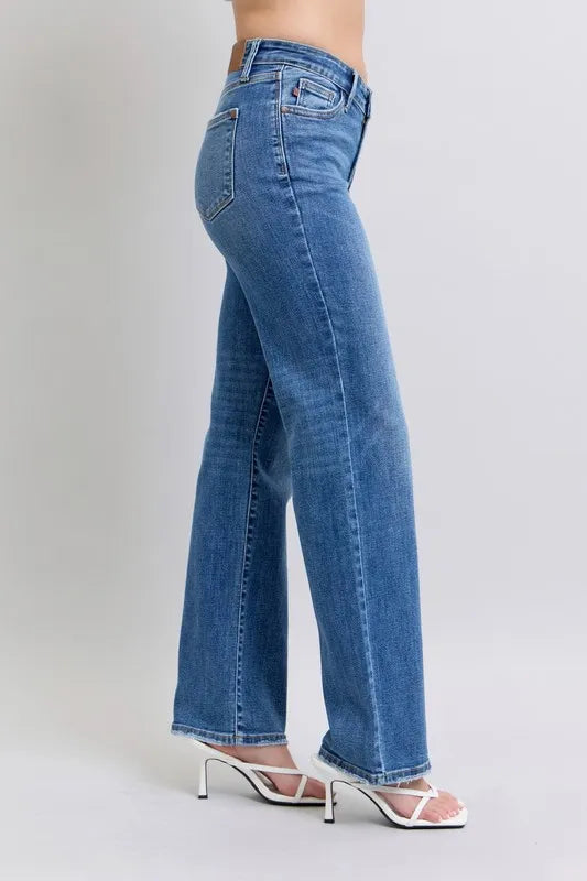 Judy Blue Full Size High Waist V-Front Vintage Wash Straight Jeans