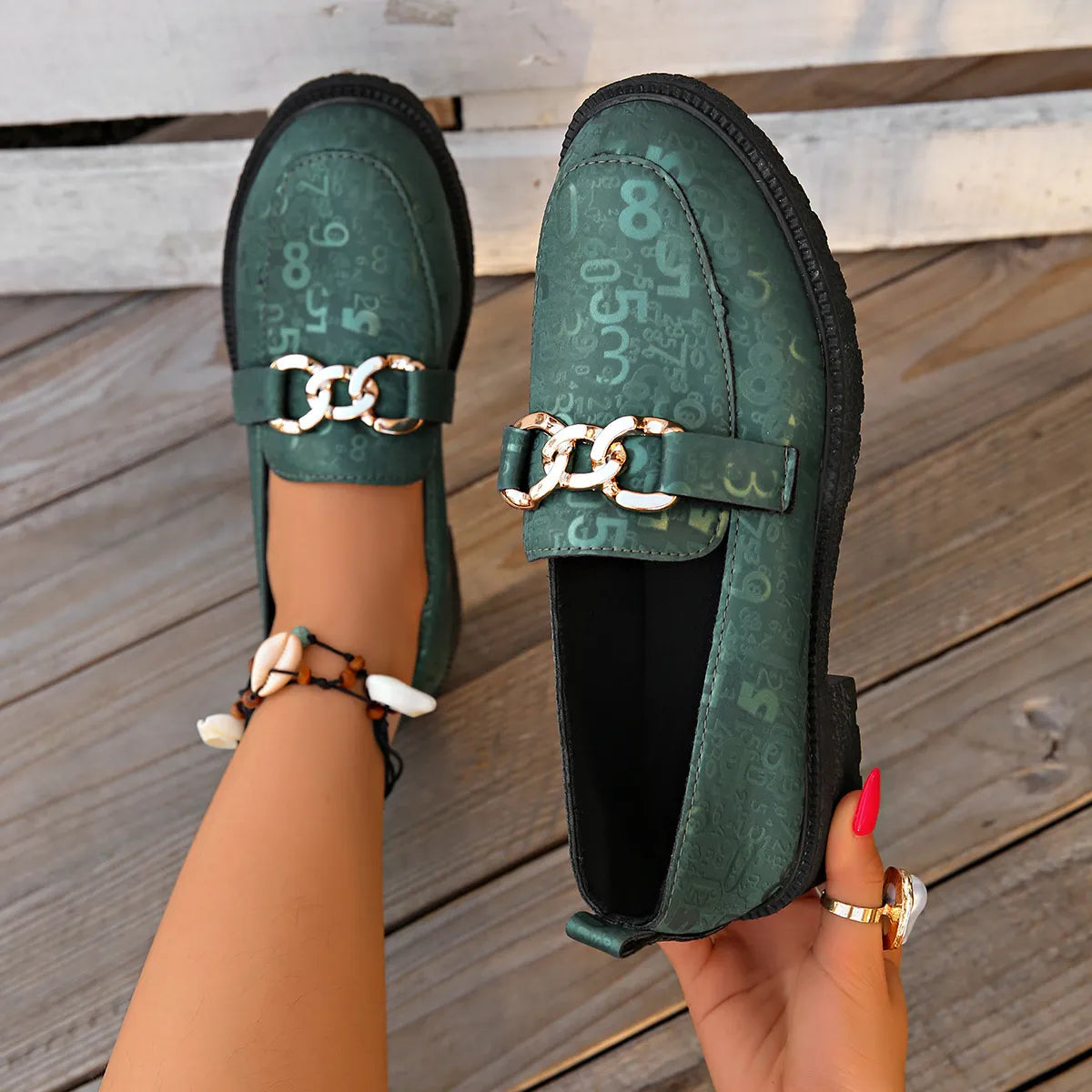 Round Toe Block Heel Loafers