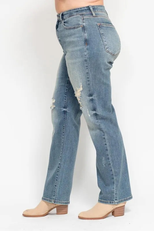 Judy Blue Full Size High Waist Distressed Dad Jean