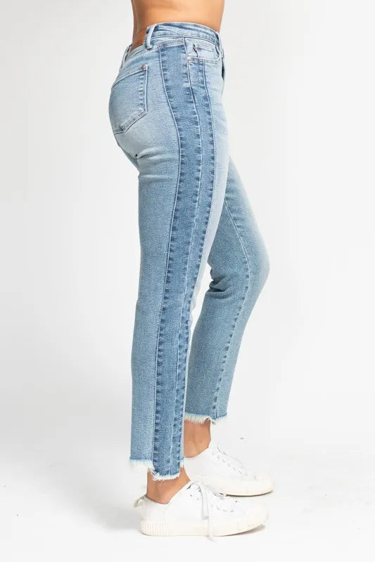 Judy Blue Full Size Vintage Wash Side Panel Detail with Fray Hem Slim
