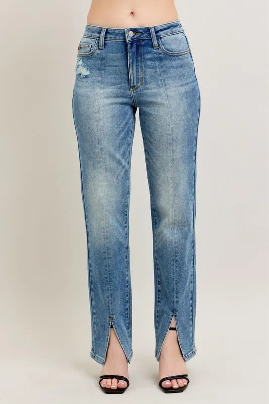 Judy Blue Full Size High Waist Vintage Wash Front Seam & Slit Straight