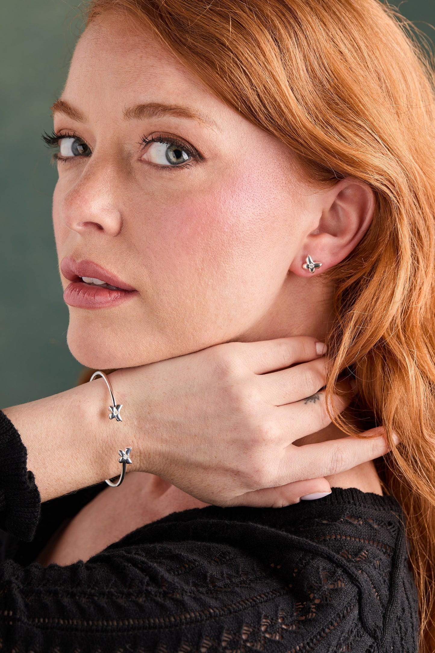 Puffy Butterfly Crystal Flex Cuff Bracelet