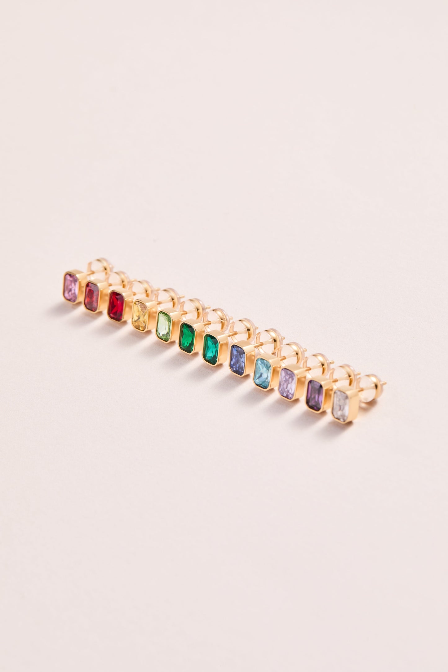 April Emerald-Cut Birthstone Stud Earrings