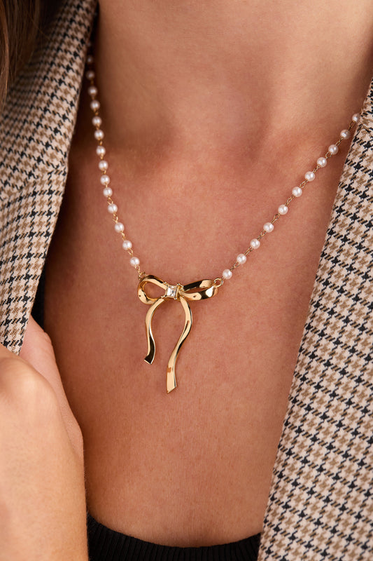 Bow Pearl Coquette Necklace