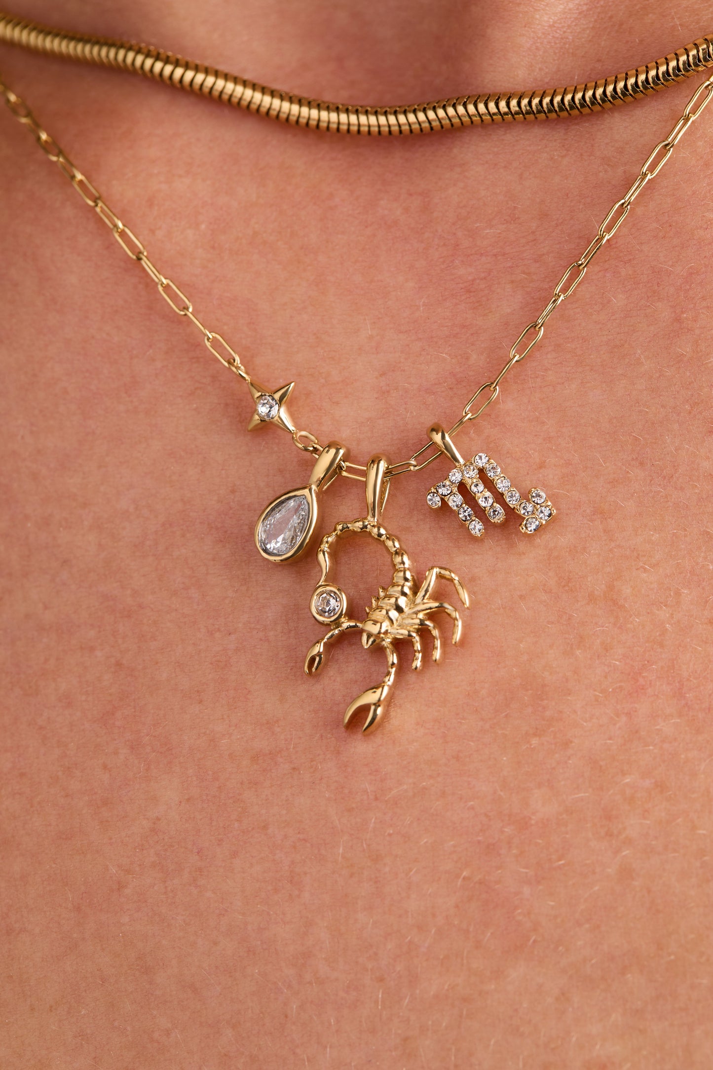 Scorpio Zodiac Charm Cluster Necklace