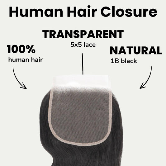 Body Wave 5x5 Transparent Lace Human Hair Closure