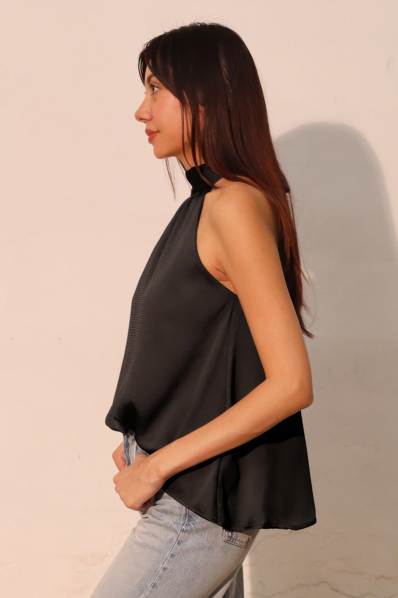 Hammered Satin Halter Bubble Top