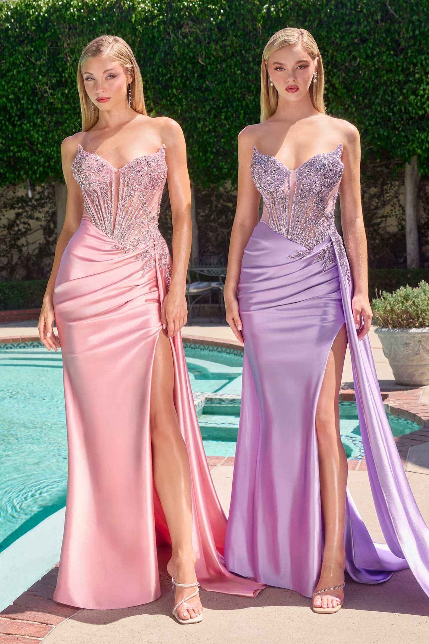 Ladivine Strapless Satin Fitted Emerald Evening Gown