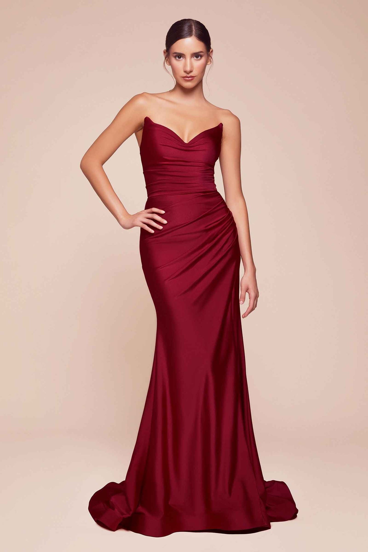 Ladivine Dress Strapless Stretch Satin Fitted Dusty Rose Gown