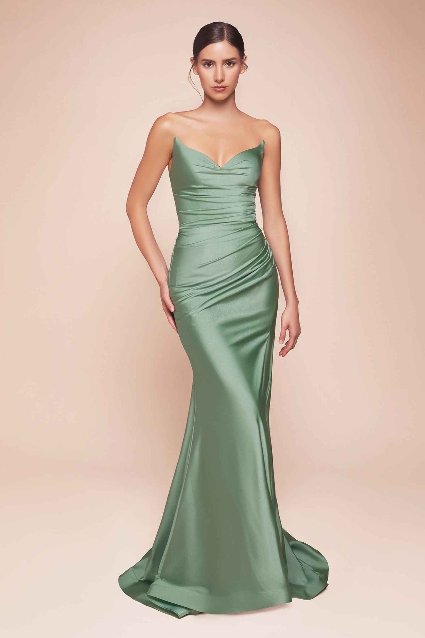 Ladivine Dress Strapless Stretch Satin Fitted Dusty Rose Gown