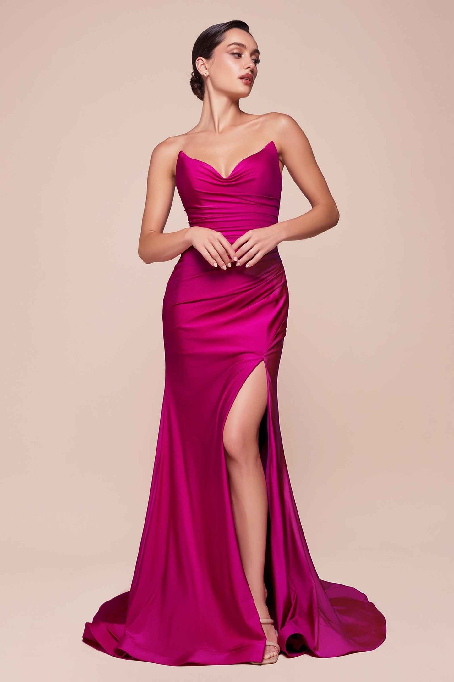 Ladivine Dress Strapless Stretch Satin Fitted Dusty Rose Gown