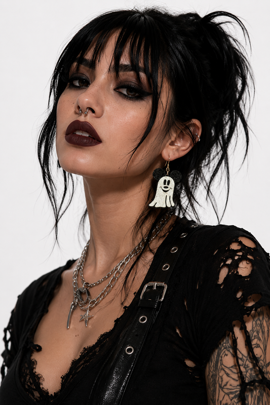 Glittered Halloween Playful Mouse Ghost Dangle Earrings