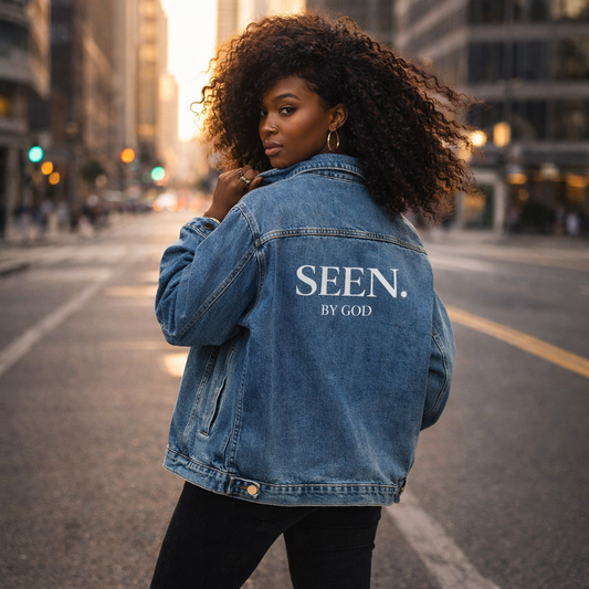 SEEN. BY GOD Women's Oversized Denim Jacket — Faith Statement Streetwear