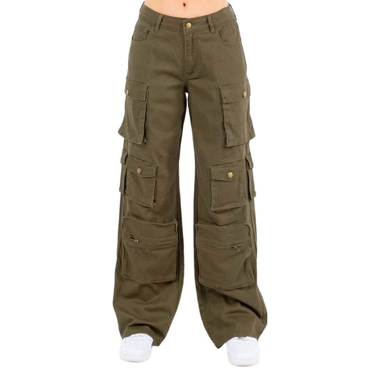 Curvy High Waist Wide Leg Pocket Cargo Pants