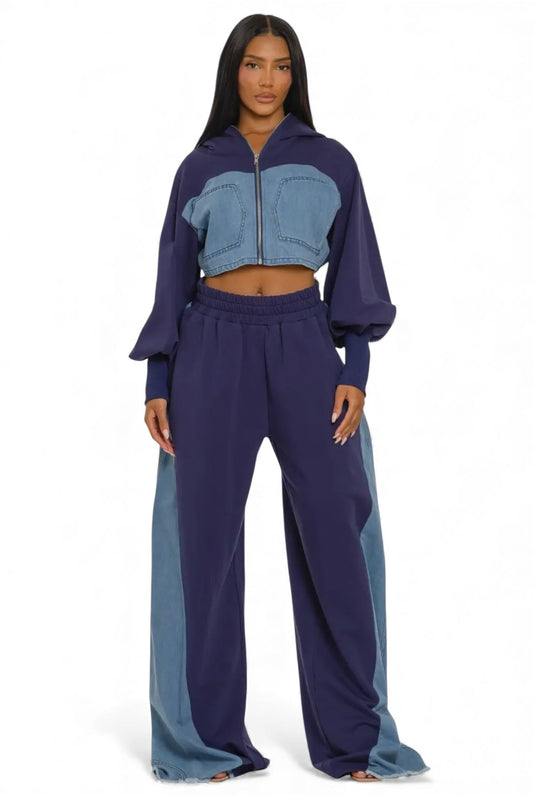 Two-Tone Denim Panel Utility Set